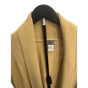 Vintage 90's Forenza Cardigan Women Medium‎ Mustard Yellow Ribbed Duster Tie